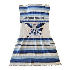 Mexico Serape Hand Woven Thunderbird Eagle Throw Blanket Rug Table Covering